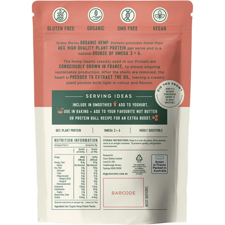 Grass Roots Organic Hemp Protein Powder 350g - Dr Earth - Hemp, Nutrition