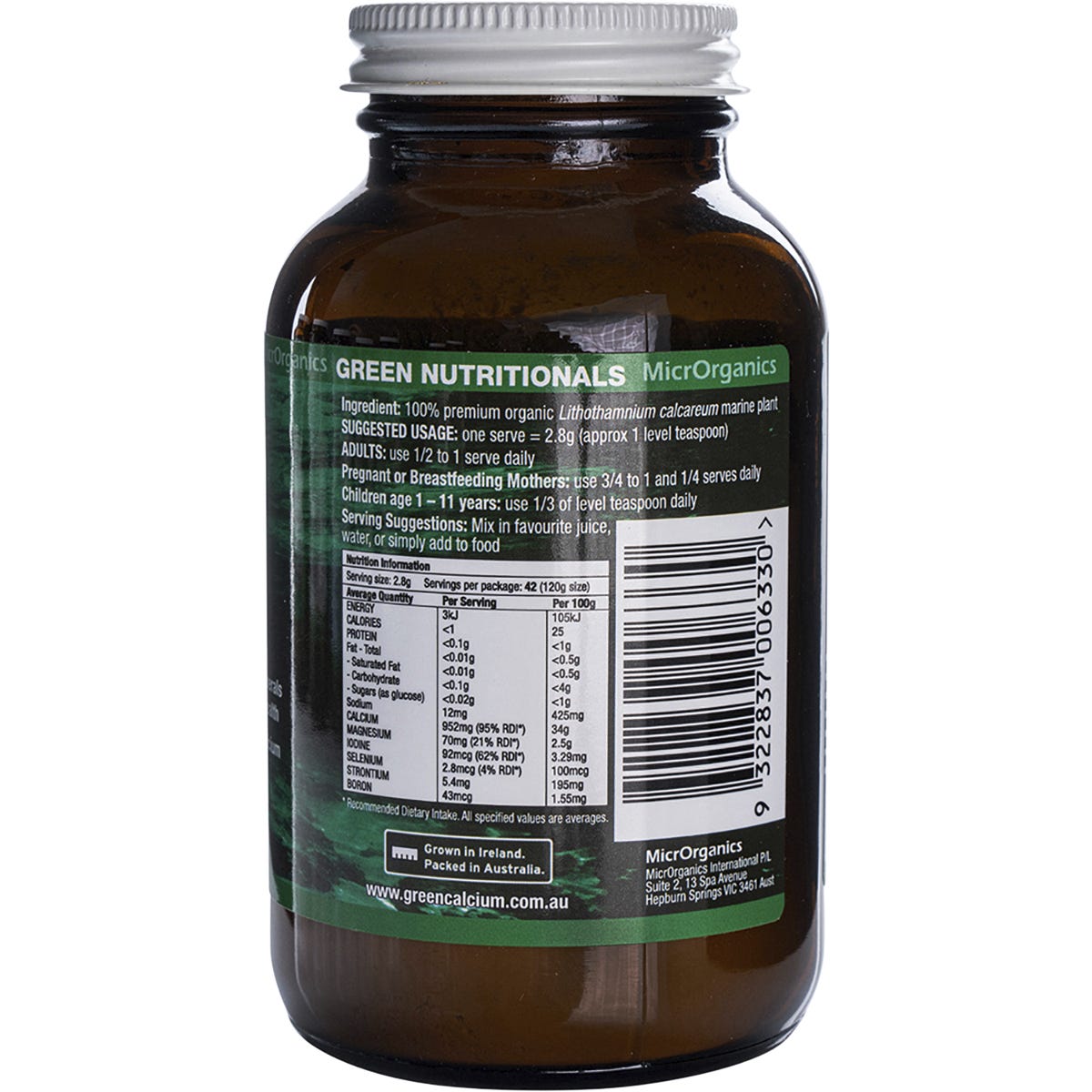 Green Nutritionals Green Calcium Powder 950mg 100g - Dr Earth - Supplements