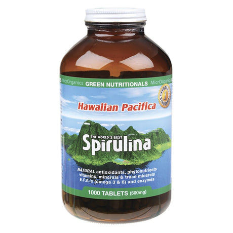 Green Nutritionals Hawaiian Pacifica Spirulina Tablets 500mg 1000 Tabs - Dr Earth - Greens