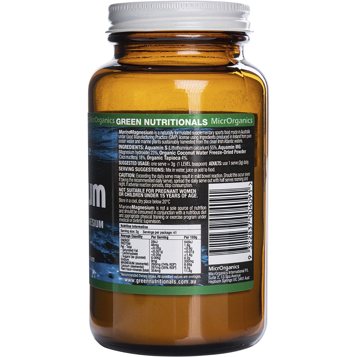 Green Nutritionals Marine Magnesium Powder 260mg 100g - Dr Earth - Magnesium & Salts