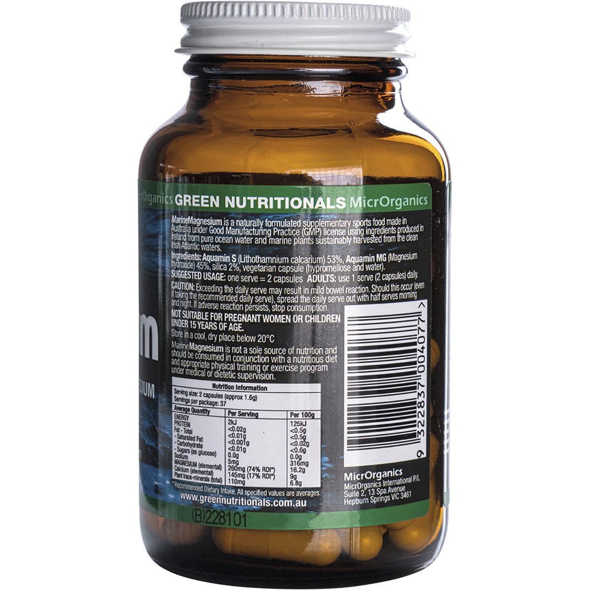 Green Nutritionals Marine Magnesium Vegan Capsules 260mg 60 Caps - Dr Earth - Magnesium & Salts