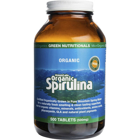 Green Nutritionals Mountain Organic Spirulina Tablets 500mg 500 Tabs - Dr Earth - Greens