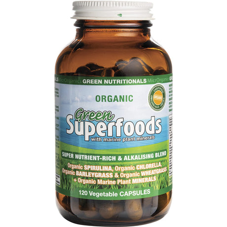 Green Nutritionals Organic Green Superfoods Vegan Capsules 600mg 120 Caps - Dr Earth - Greens