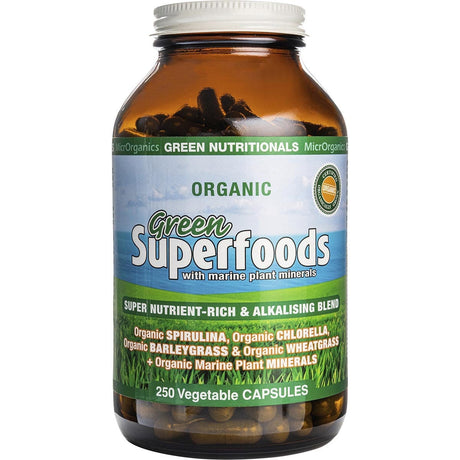 Green Nutritionals Organic Green Superfoods Vegan Capsules 600mg 250 Caps - Dr Earth - Greens