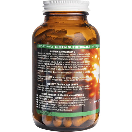 Green Nutritionals Organic Green Vitamin C Vegan Capsules 600mg 120 Caps - Dr Earth - Supplements, Hair Skin & Nails