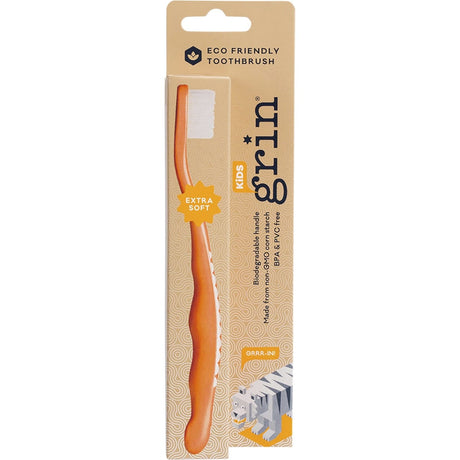 Grin Biodegradable Toothbrush Kids Extra Soft Orange 8 - Dr Earth - Baby & Kids