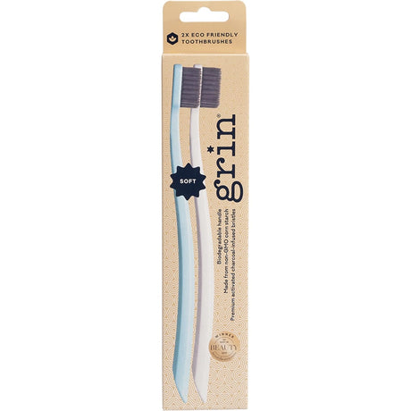 Grin Biodegradable Toothbrush Soft Mint & Ivory Twin Pack 2pk - Dr Earth - Oral Care