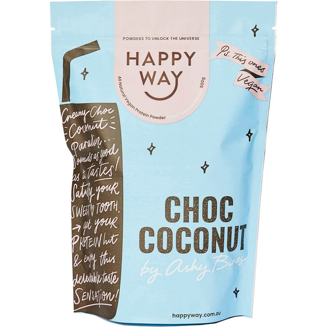 Happy Way Ashy Bines Vegan Protein Powder Choc Coconut 500g - Dr Earth - Nutrition