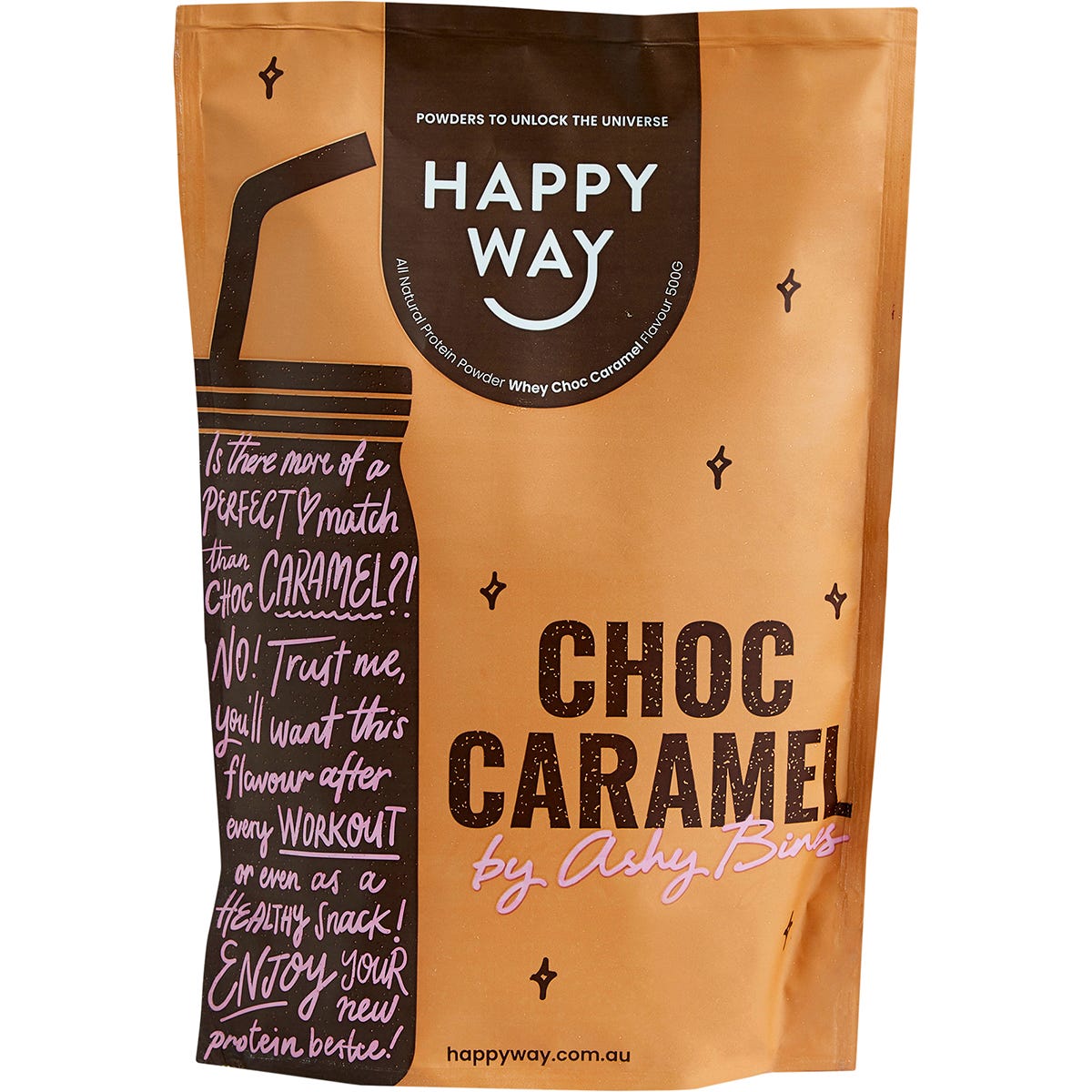 Happy Way Ashy Bines Whey Protein Powder Choc Caramel 500g - Dr Earth - Nutrition