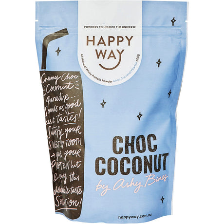 Happy Way Ashy Bines Whey Protein Powder Choc Coconut 500g - Dr Earth - Nutrition