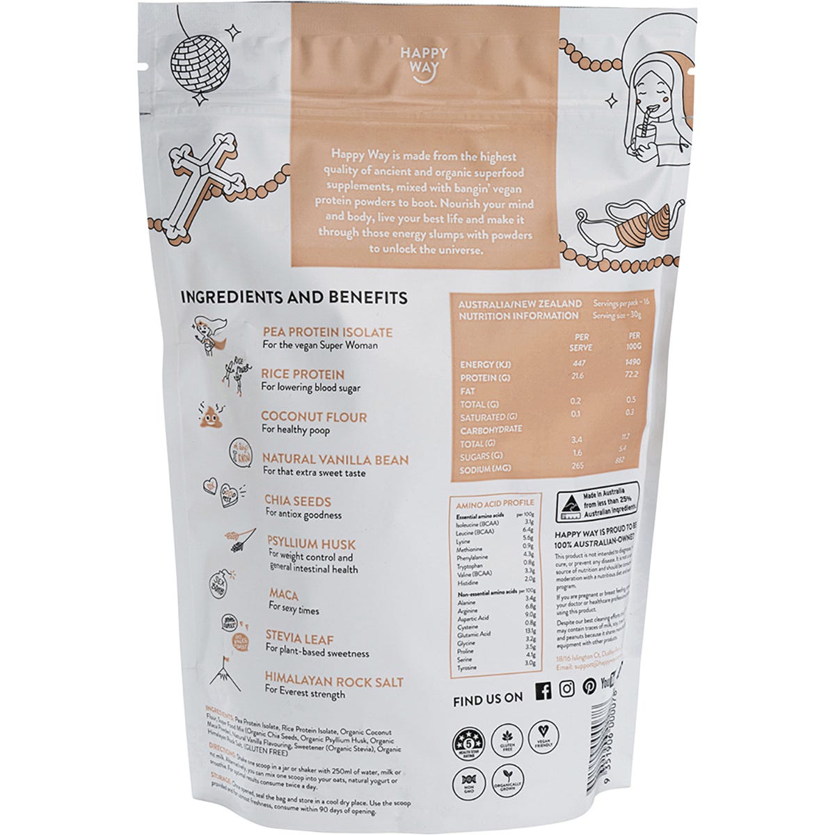 Happy Way Pea Protein Powder Vanilla 500g - Dr Earth - Nutrition