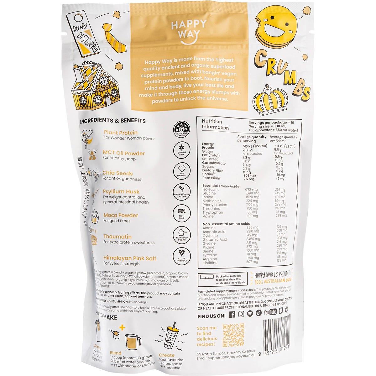 Happy Way Vegan Protein Powder Caramel Biscuit 500g - Dr Earth - Nutrition