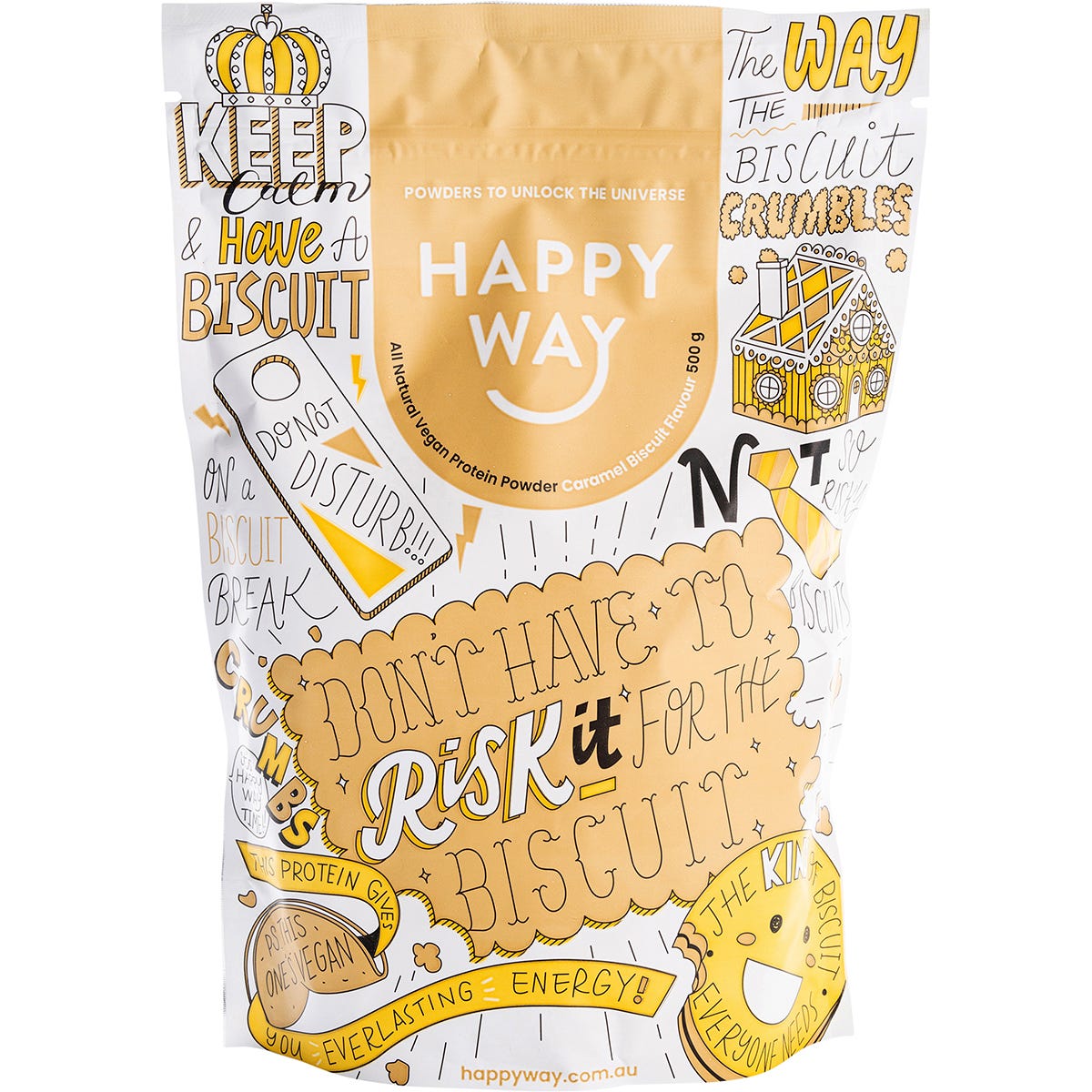 Happy Way Vegan Protein Powder Caramel Biscuit 500g - Dr Earth - Nutrition