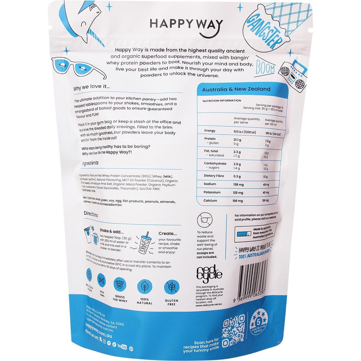 Happy Way Whey Protein Powder Vanilla 500g - Dr Earth - Nutrition