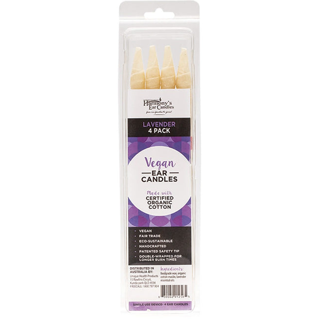Harmony's Ear Candles Vegan Ear Candles Lavender Scented 4pk - Dr Earth - Sleep & Relax