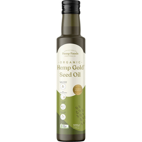 Hemp Foods Australia Organic Hemp Gold Seed Oil Contains Omega 3, 6 & 9 500ml - Dr Earth - Oil & Ghee, Hemp