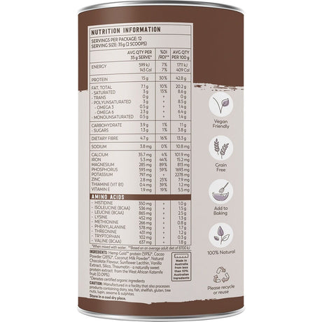 Hemp Foods Australia Organic Hemp Protein Chocolate 420g - Dr Earth - Hemp, Nutrition