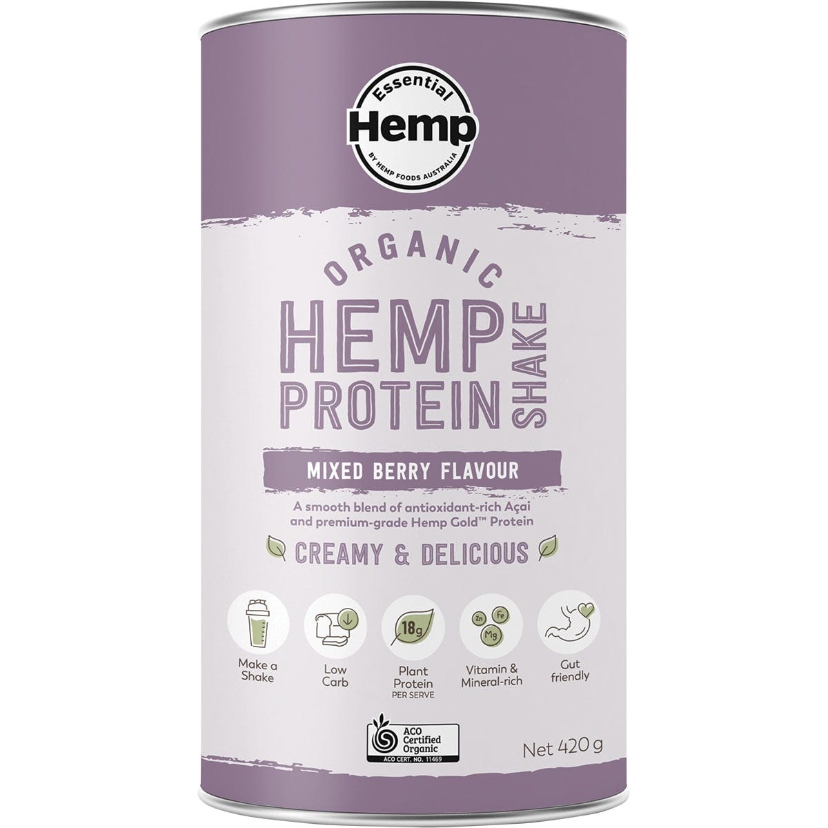 Hemp Foods Australia Organic Hemp Protein Mixed Berry & Acai 420g - Dr Earth - Hemp, Nutrition