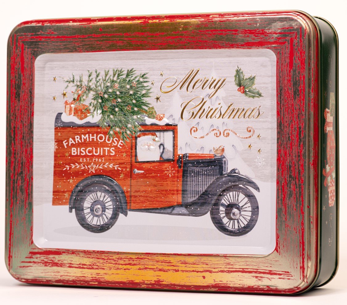 Jenbray Foods Farmhouse Embossed Vintage Van - Vanilla Oat Flip Tin - Dr Earth - confectionary, christmas, gift, seasonal, chocolate