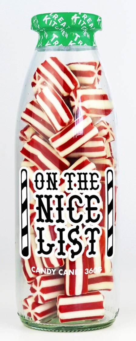 Jenbray Foods Treat Kitchen Xmas Message Bottle 'Nice List'-Candy Canes - Dr Earth - confectionary, christmas, gift, seasonal, chocolate