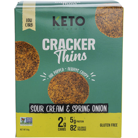 Keto Naturals Cracker Thins Sour Cream & Spring Onion 64g - Dr Earth - Biscuits