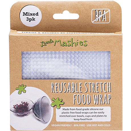 Little Mashies Reusable Stretch Silicone Food Wrap S, M & L 3pk - Dr Earth - Food Wraps & Covers