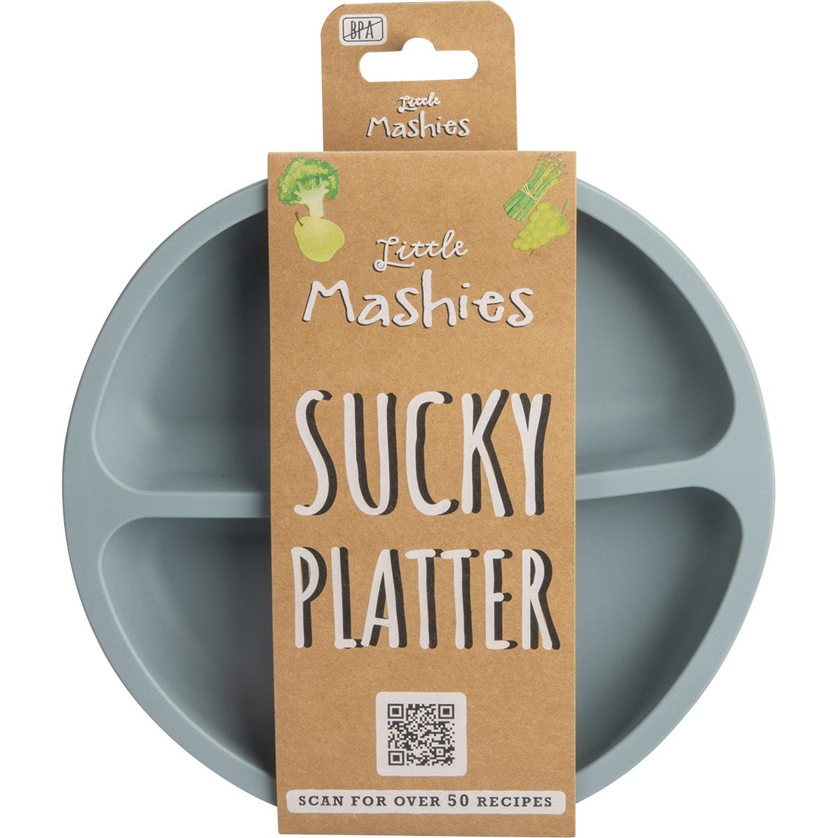 Little Mashies Silicone Sucky Platter Plate Dusty Blue - Dr Earth - Food Storage