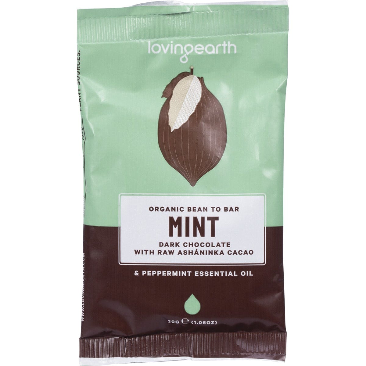 Loving Earth Mint Dark Chocolate with Raw Ashaninka Cacao 30g - Dr Earth - Chocolate & Carob
