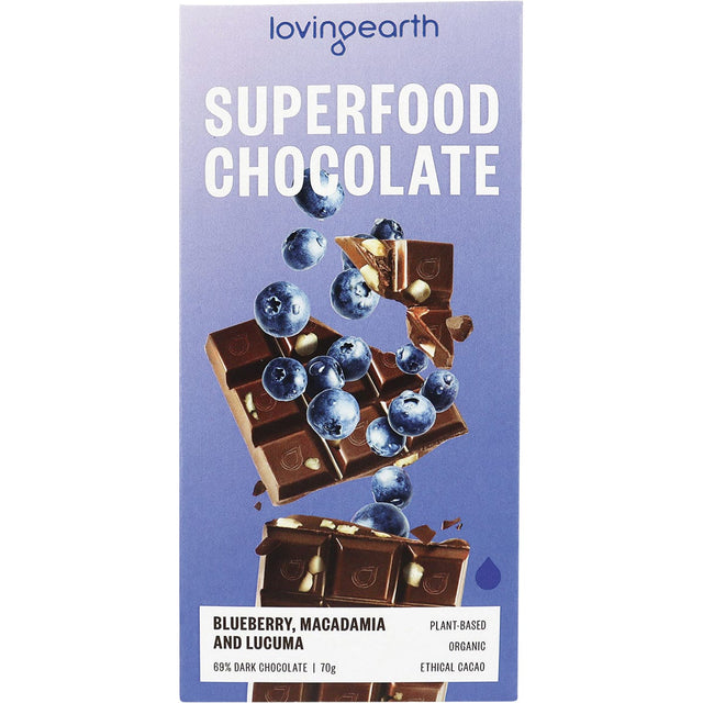 Loving Earth Superfood Chocolate Blueberry, Macadamia & Lucuma 70g - Dr Earth - Chocolate & Carob