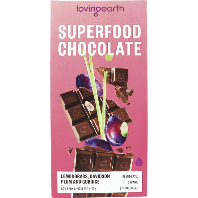Loving Earth Superfood Chocolate Lemongrass, DavidsonPlum, Gubinge 70g - Dr Earth - Chocolate & Carob