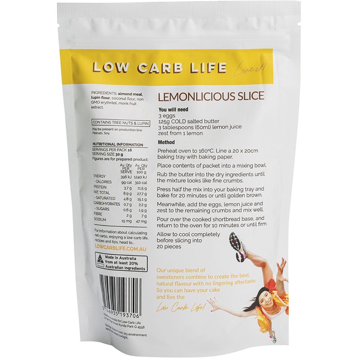 Low Carb Life Lemonlicious Slice Keto Bake Mix 300g - Dr Earth - Baking