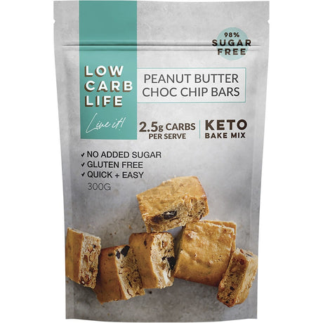 Low Carb Life Peanut Butter Choc Chip Bars Keto Bake Mix 300g - Dr Earth - Baking