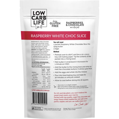Low Carb Life Raspberry White Chocolate Slice Keto Bake Mix 300g - Dr Earth - Baking