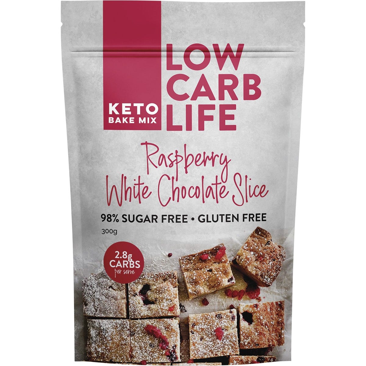 Low Carb Life Raspberry White Chocolate Slice Keto Bake Mix 300g - Dr Earth - Baking