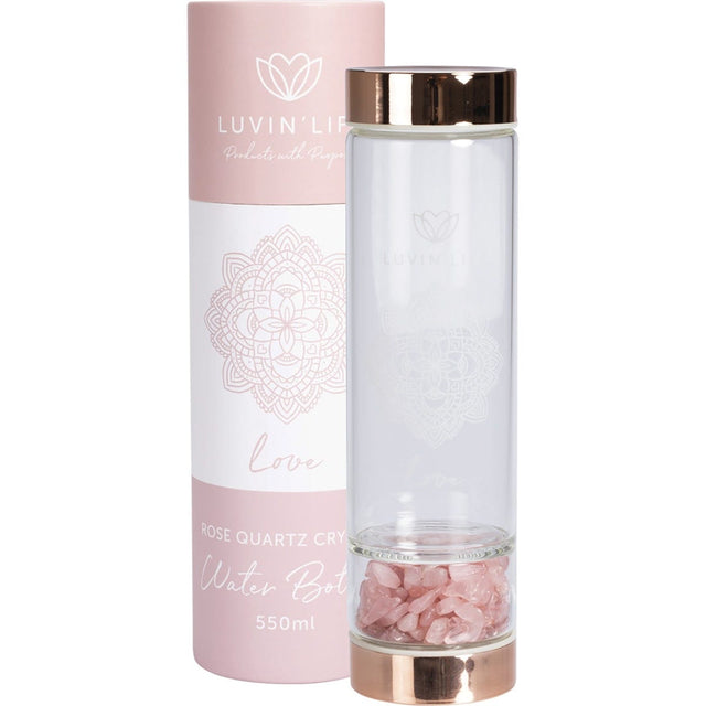 Luvin Life Crystal Water Bottle Rose Quartz Love 550ml - Dr Earth - Water Bottles
