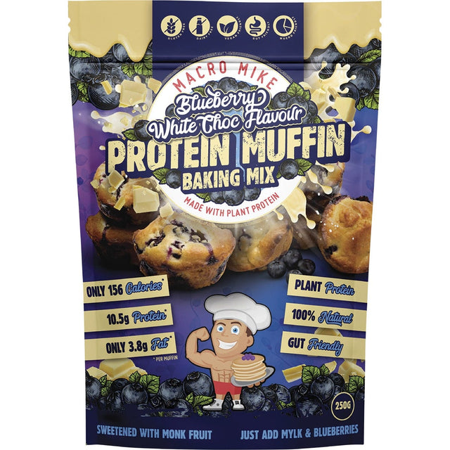 MACRO MIKE Muffin Baking Mix Almond Protein Blueberry White Choc 250g - Dr Earth - Baking