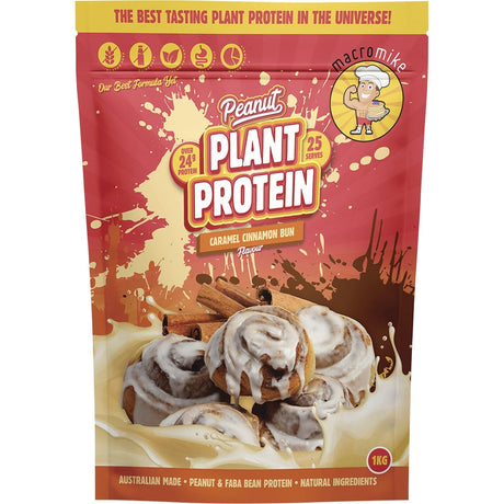 MACRO MIKE Peanut Plant Protein Caramel Cinnamon Bun 1kg - Dr Earth - Nutrition