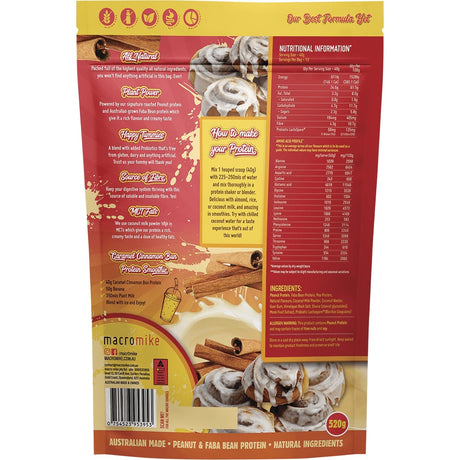 MACRO MIKE Peanut Plant Protein Caramel Cinnamon Bun 520g - Dr Earth - Nutrition