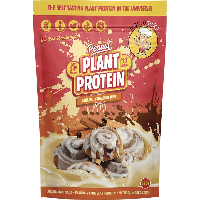 MACRO MIKE Peanut Plant Protein Caramel Cinnamon Bun 520g - Dr Earth - Nutrition