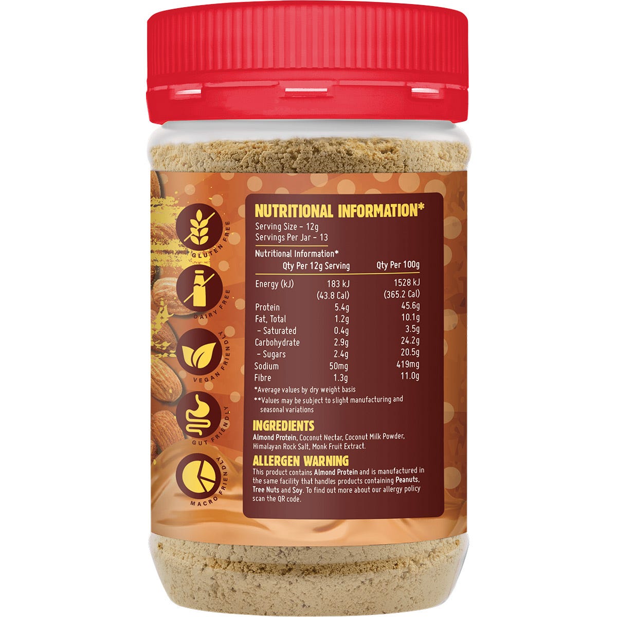 MACRO MIKE Powdered Almond Butter Sweet Original 156g - Dr Earth - Spreads, Nutrition