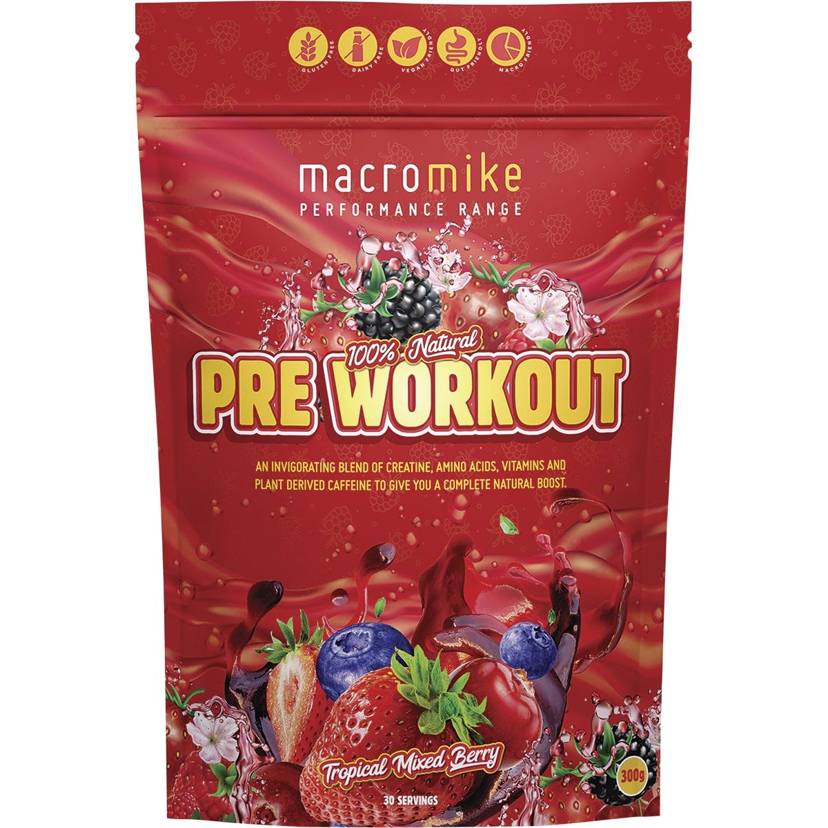 MACRO MIKE Pre Workout Tropical Mixed Berry 300g - Dr Earth - Nutrition