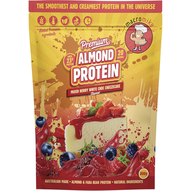 MACRO MIKE Premium Almond Protein Berry White Choc Cheezecake 800g - Dr Earth - Nutrition