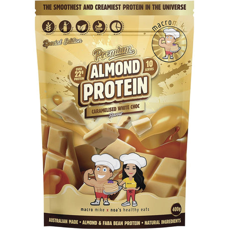 MACRO MIKE Premium Almond Protein Caramelised White Choc 400g - Dr Earth - Nutrition