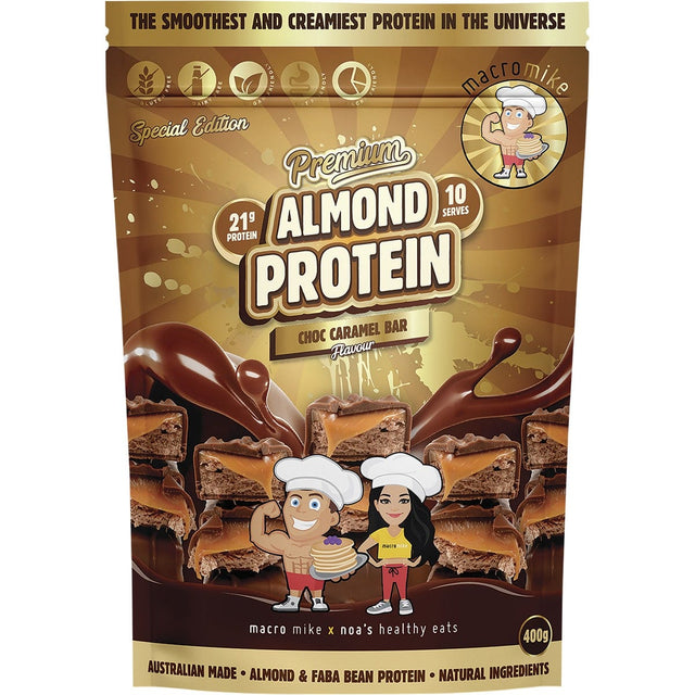 MACRO MIKE Premium Almond Protein Choc Caramel Bar 400g - Dr Earth - Nutrition