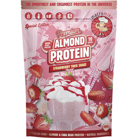 MACRO MIKE Premium Almond Protein Strawberry Thick Shake 400g - Dr Earth - Nutrition