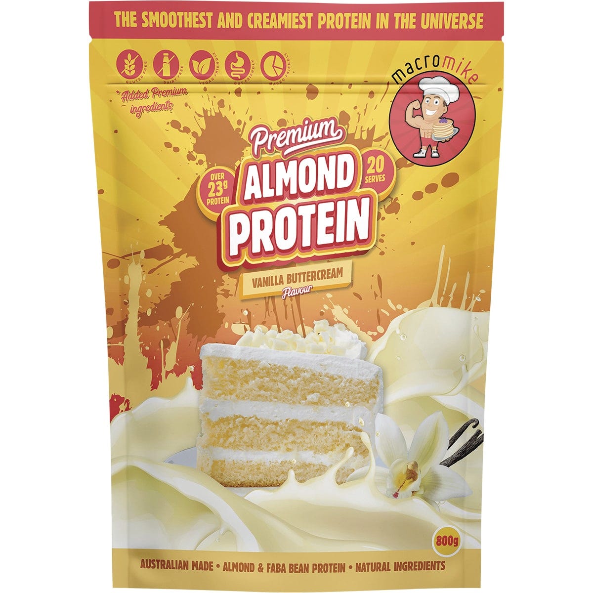 MACRO MIKE Premium Almond Protein Vanilla Buttercream 800g - Dr Earth - Nutrition