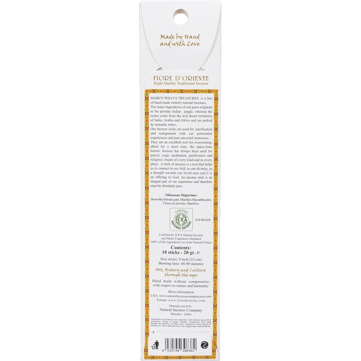 Marco Polo's Treasures Incense Sticks Olibanum Migiurtino 10pk - Dr Earth - Aromatherapy