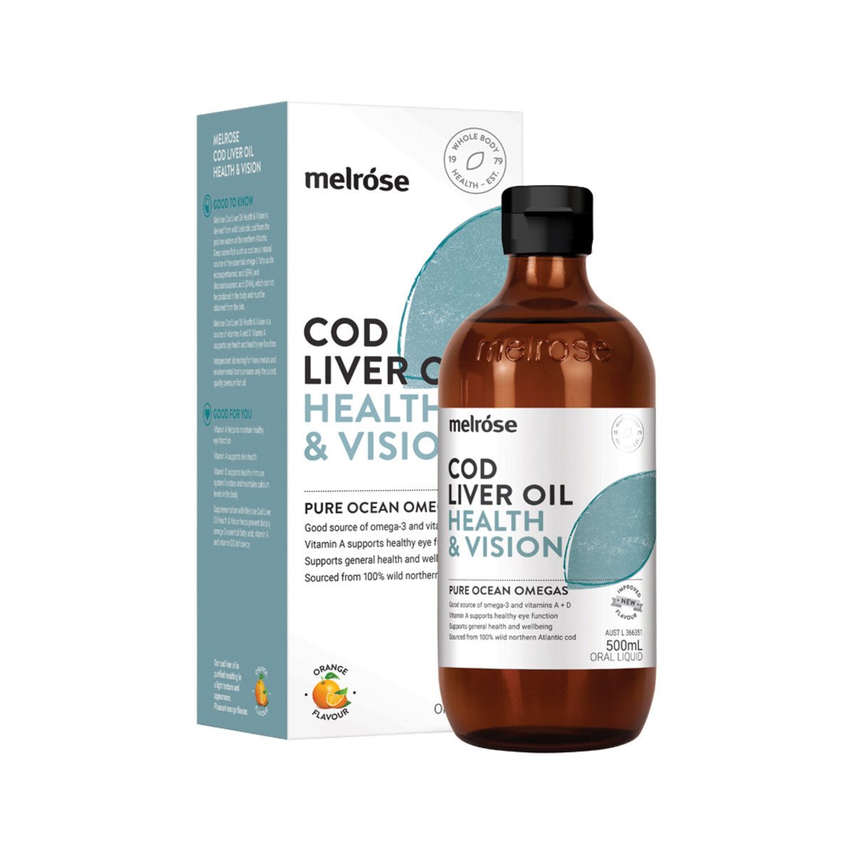 MELROSE Cod Liver Oil (Health & Vision) 500ml - Dr Earth - Body & Beauty, Skincare