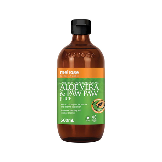 MELROSE Organic Aloe Vera & Paw Paw Juice 500ml - Dr Earth - Sweetner, Natural Remedies, First Aid