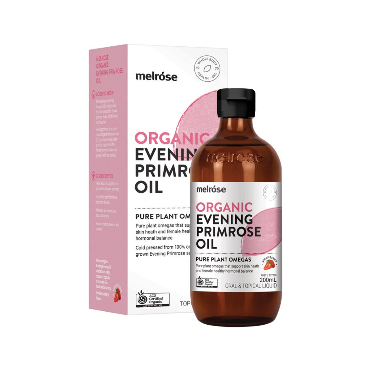 MELROSE Organic Evening Primrose Oil Strawberry 200ml - Dr Earth - Sweetner, Natural Remedies, First Aid